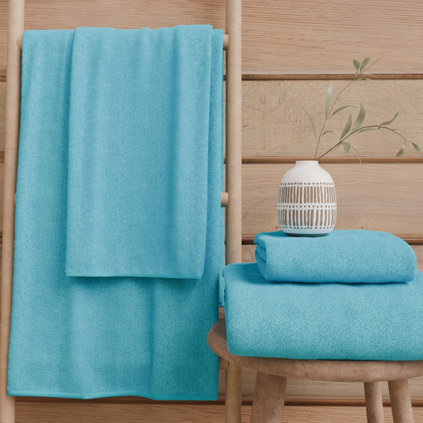 PETTI Artigiani Italiani - 100% Cotton Terry Bath Towels, 1+1 Towel Set, 2 Pieces 1 Face Towel and 1 Hand Towel, Turquoise Towels