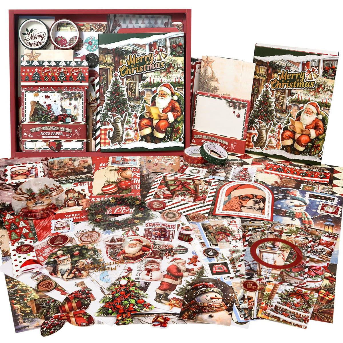 OFFIGIFT Christmas Scrapbooking Supplies Kit: New Year Festival Scrapbook Kit, Vintage Junk Journal Supplies with Aesthetic Scrapbook Stickers,