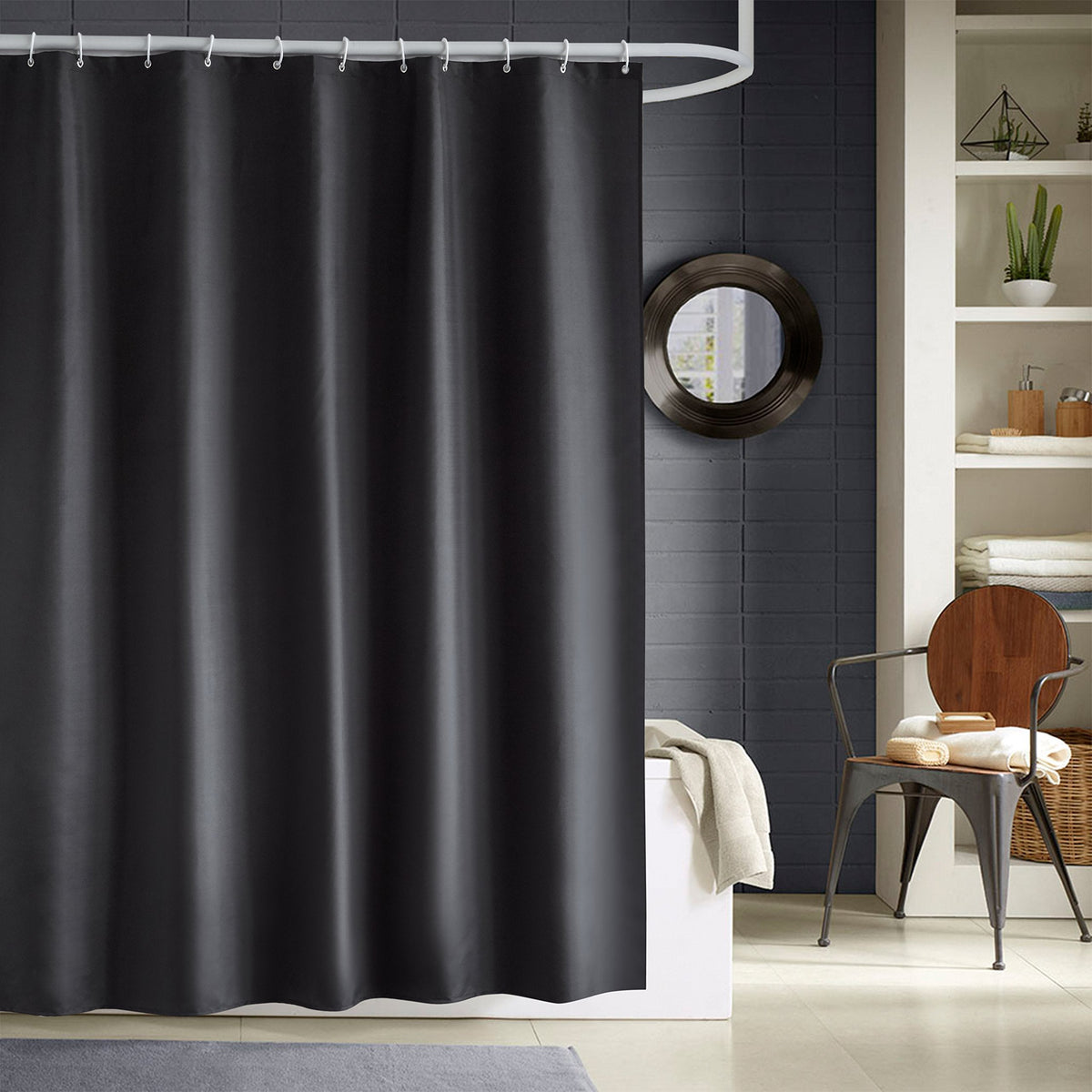 Trimming Shop Shower Curtain Polyester Bathroom Curtain Mould & Mildew Resistant With 12 Curtain Hook Waterproof Bath Curtain 180 x 200cm Long Shower