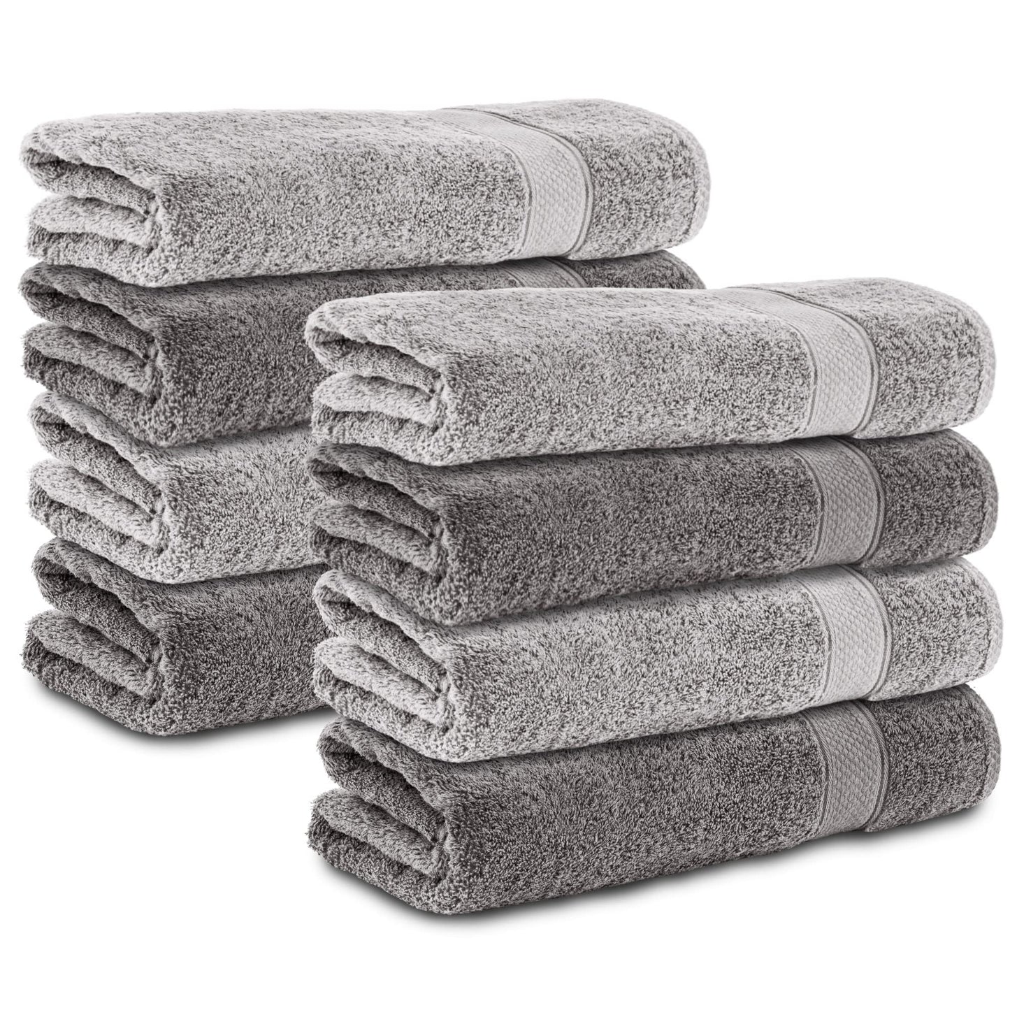Komfortec Set of 8 Hand Towels 50 x 100 cm 100% Cotton Terry Towelling Soft Anthracite Grey/Silver