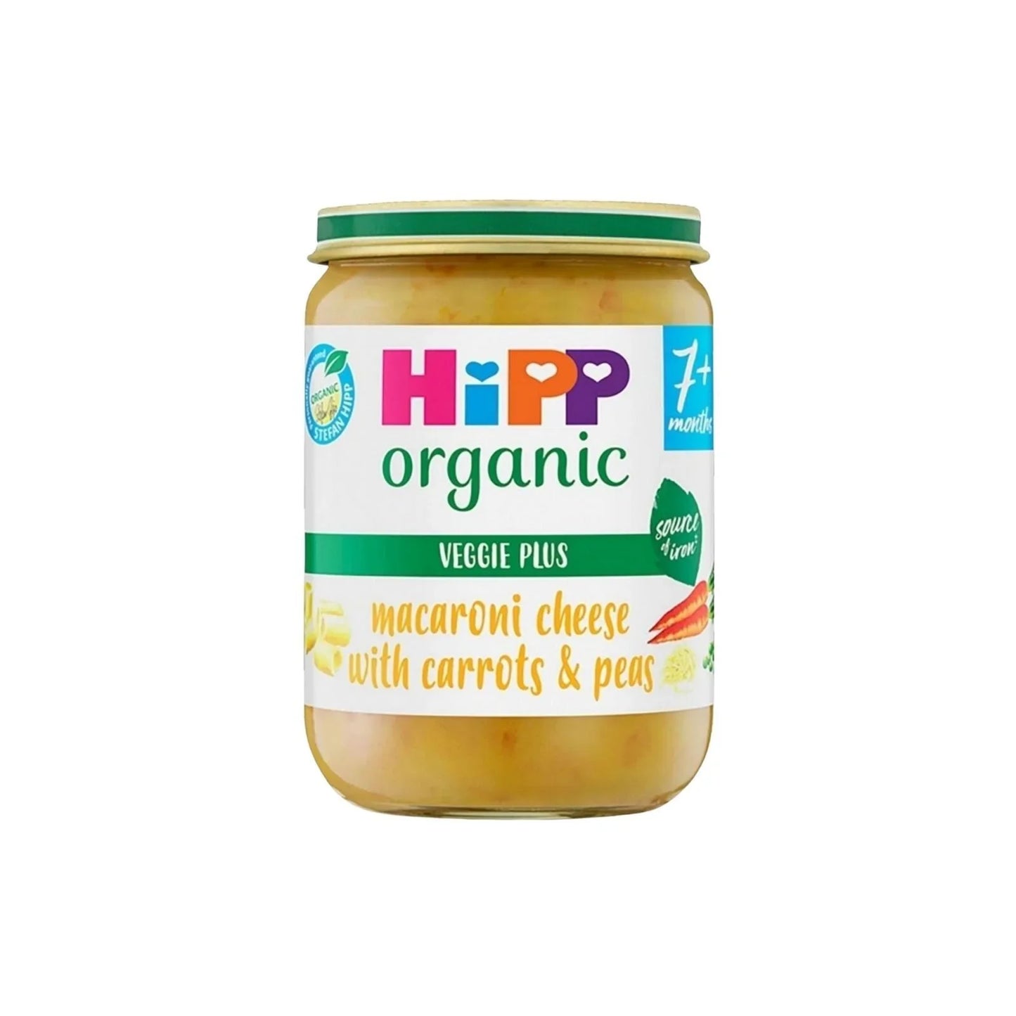 HiPP Organic Macaroni Cheese with Carrots & Peas Baby Food Jar 7+ months 190g