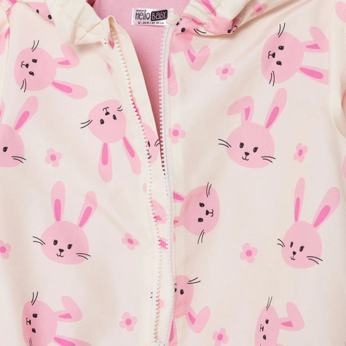HelloBaby Girls Raincoat Flower Zip-up Hooded Long Sleeve - Ecru Printed