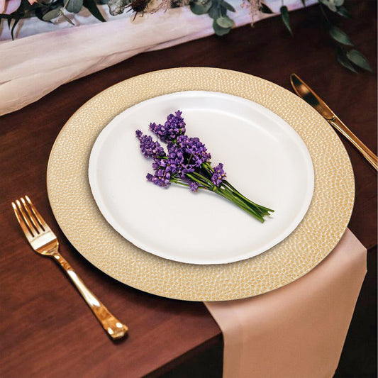Set of Four 33cm Gold Finish Pebble Effect Charger Plates | Dia