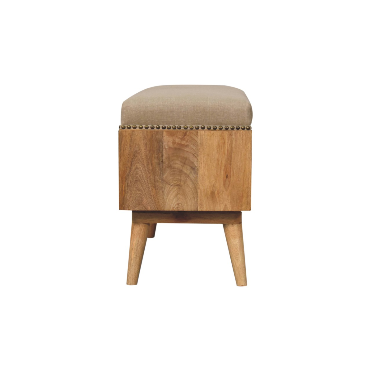Artisan Furniture Solid Wood Studded Linen Open Bench, Upholstered, 2 Open Slots, Beige