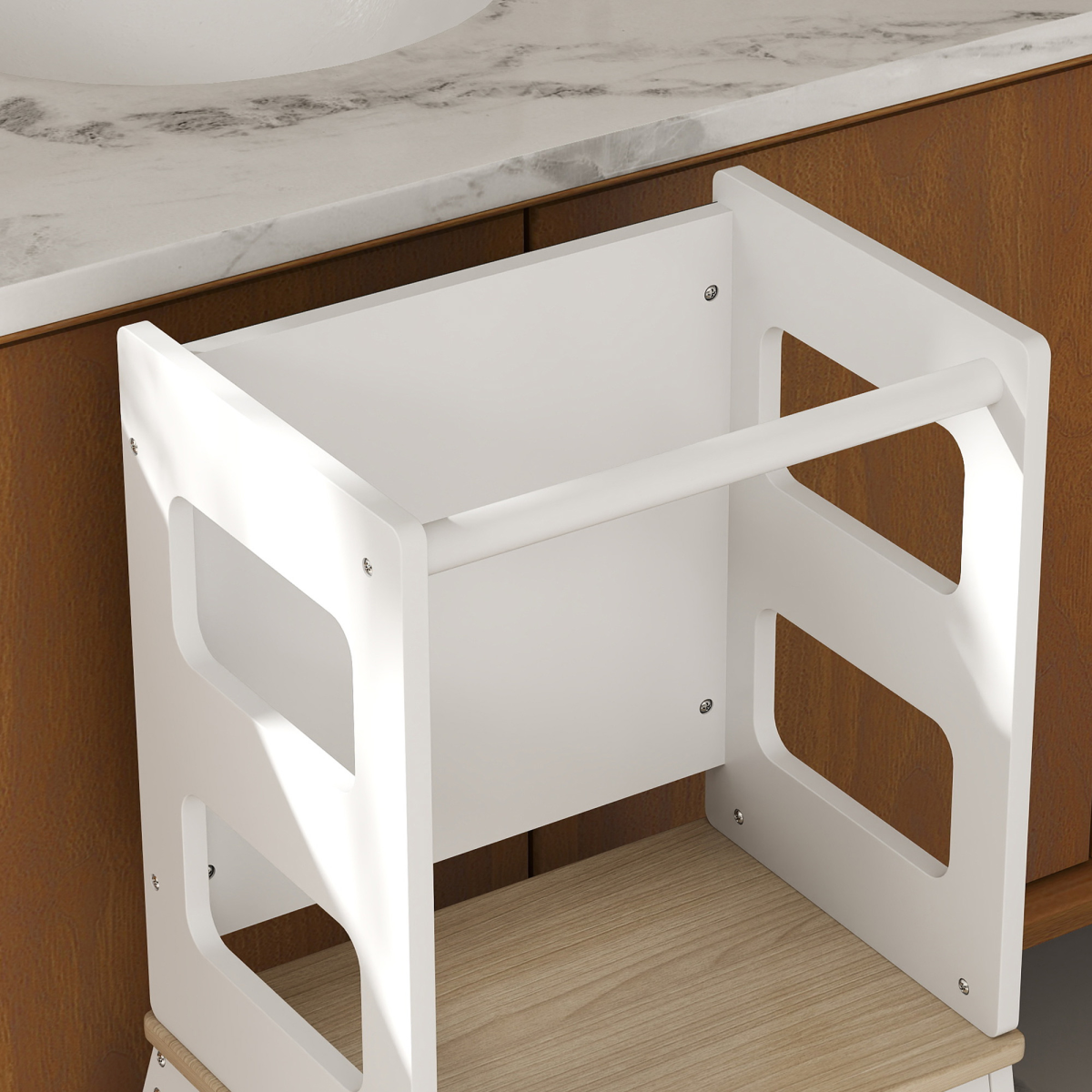 AIYAPLAY 2 in 1 Toddler Tower w/ Chalkboard, Safety Rail, for Kitchen, Sink