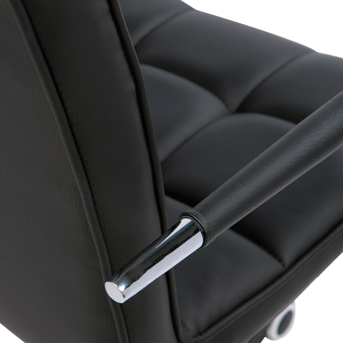 Mid Back PU Leather Home Office Chair Swivel Desk Chair with Arm, Wheel, Black