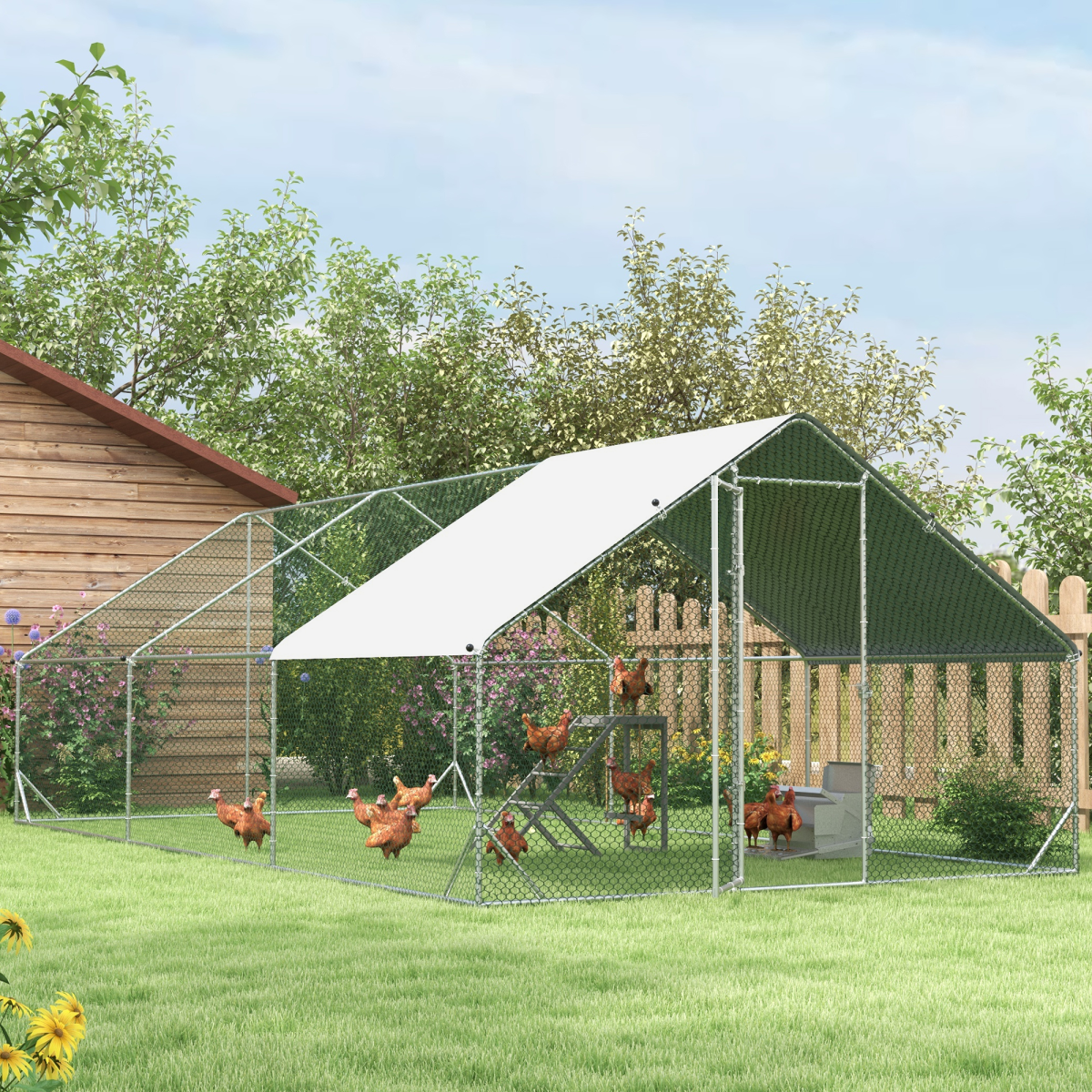 PawHut Chicken Coop Toy with Swing, Ladder, Platform for 2 Chickens, Hens, Grey