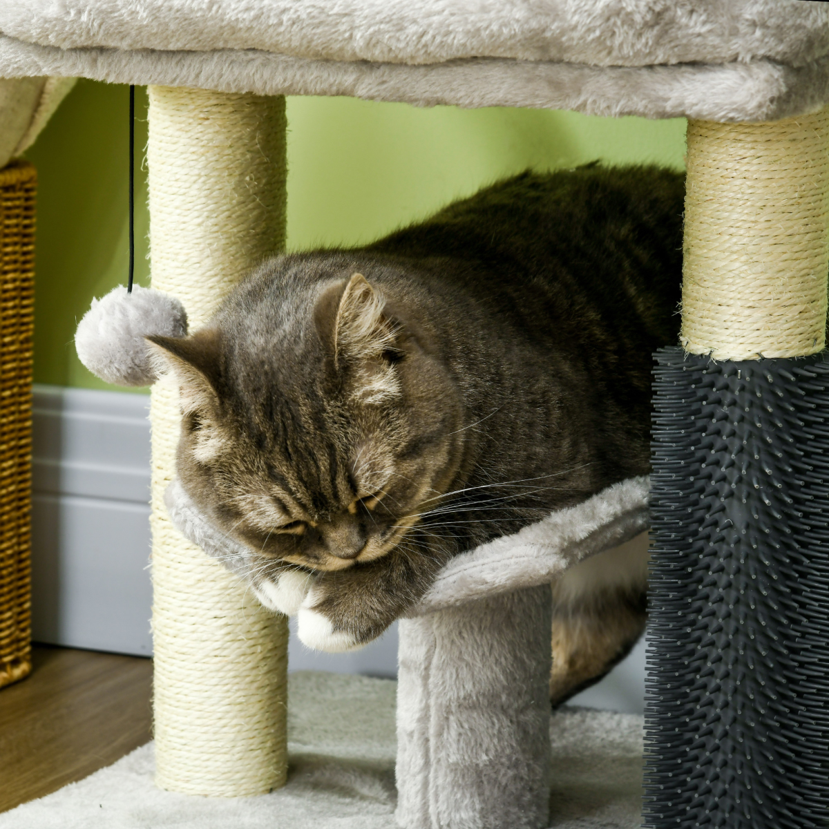 PawHut Small Cat Tree Tower with Scratching Posts, Bed, Perch, Self Groomer, Toy