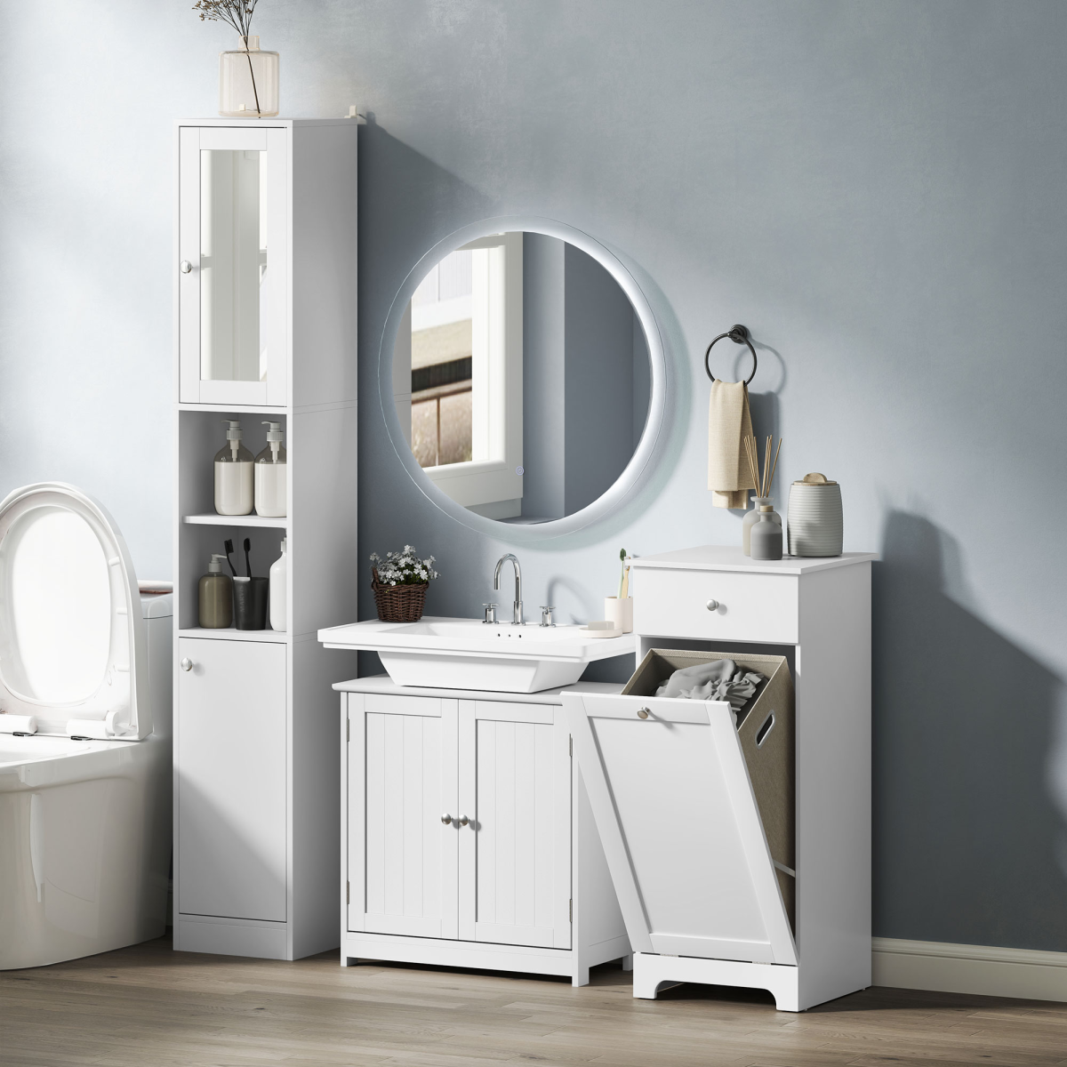kleankin 60x60cm Under-Sink Storage Cabinet Adjustable Shelf Drain Hole White