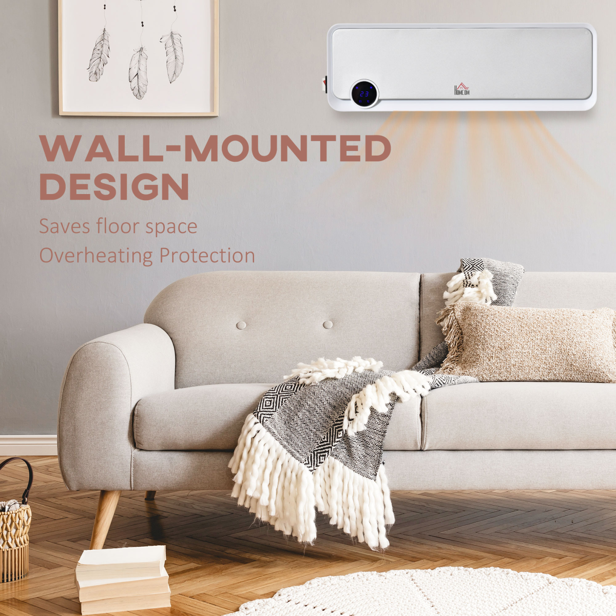 Wall Mounted Downflow Ceramic Heater with 12h Timer, Remote