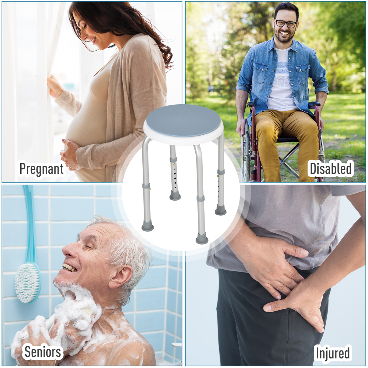 360 Degree Swivel Seat Bath Shower Stool Adjustable Height Aluminium HOMCOM