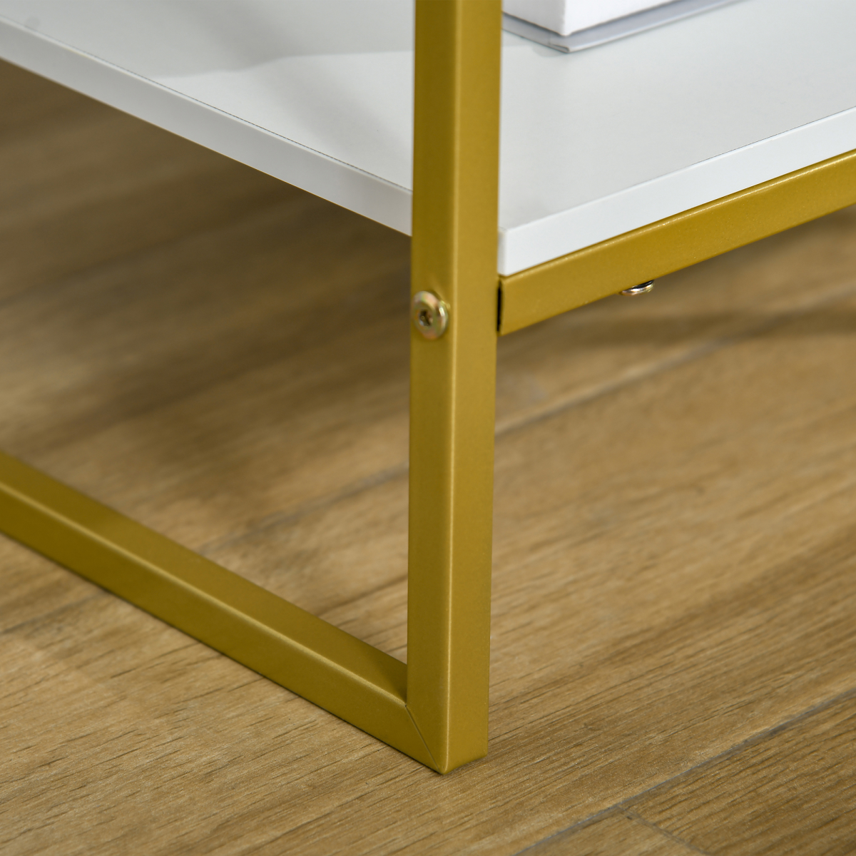 Modern Bedside Table Side Table Nightstand w/ Drawer Shelf White Gold