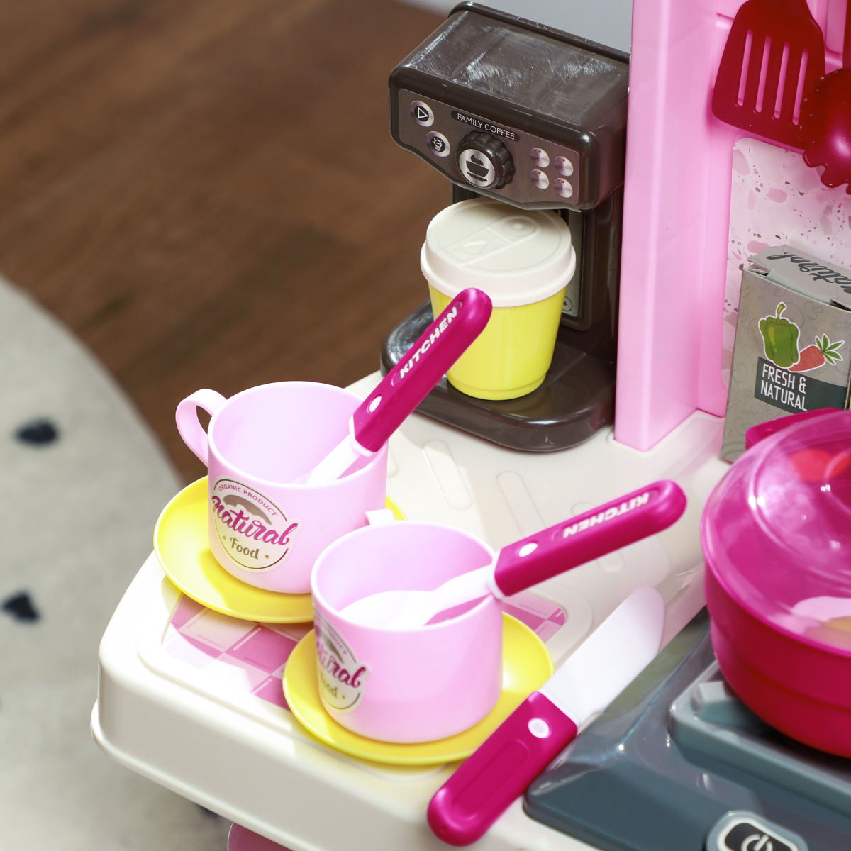 AIYAPLAY Kids Kitchen with 33 Piece Accessories, Lights, Sounds, Storage