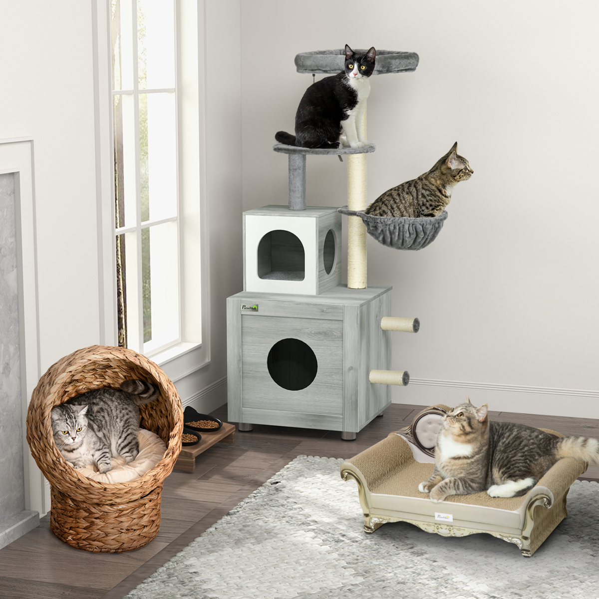 Cat Scratching Bed Pet Scratcher Modern Furniture w/ Catnip - Brown Pawhut