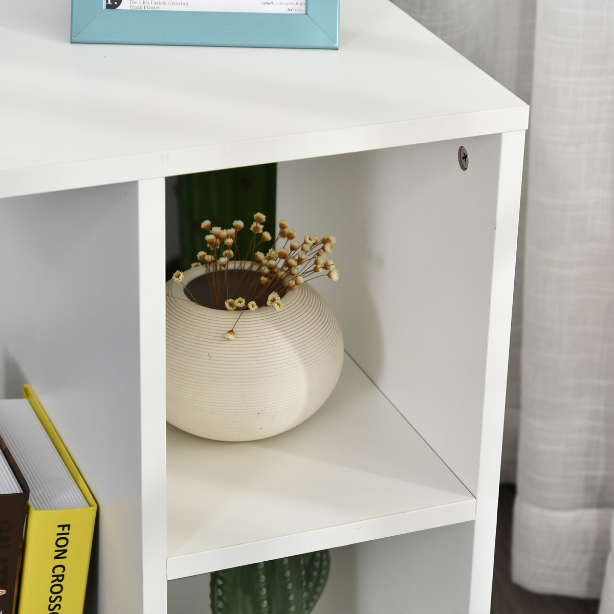 C-Shape End Table Storage Unit w/ 2 Shelves 4 Wheels Home Office White