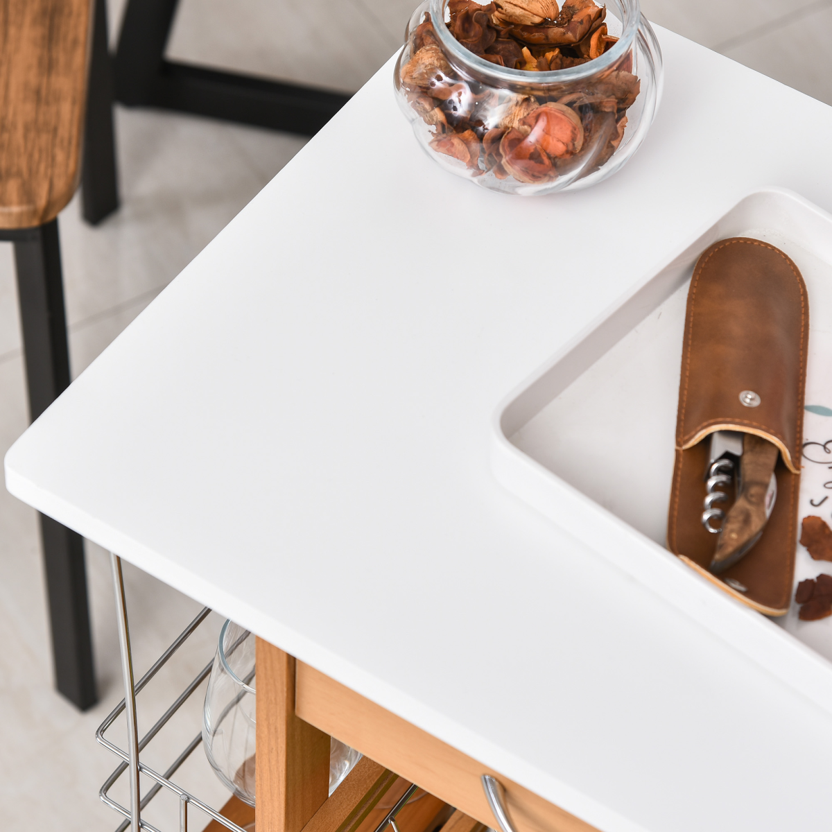 MDF Multifunction Kitchen Island Trolley-Brown