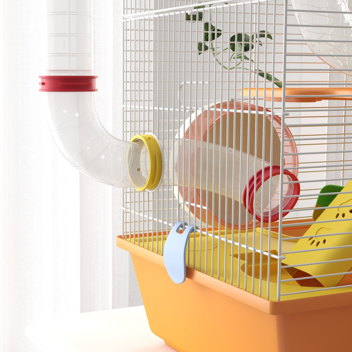 PawHut Hamster Cage, 3 Tiers Gerbil Cage for Dwarf Hamsters with Tubes, Ladder