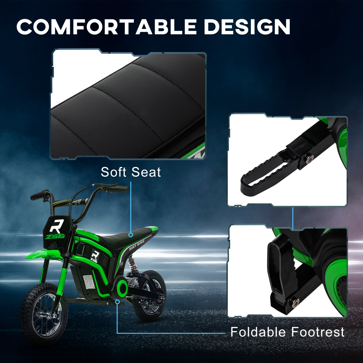 HOMCOM 24V Kids Electric Motorbike with Twist Grip Throttle, Music, Horn - Green