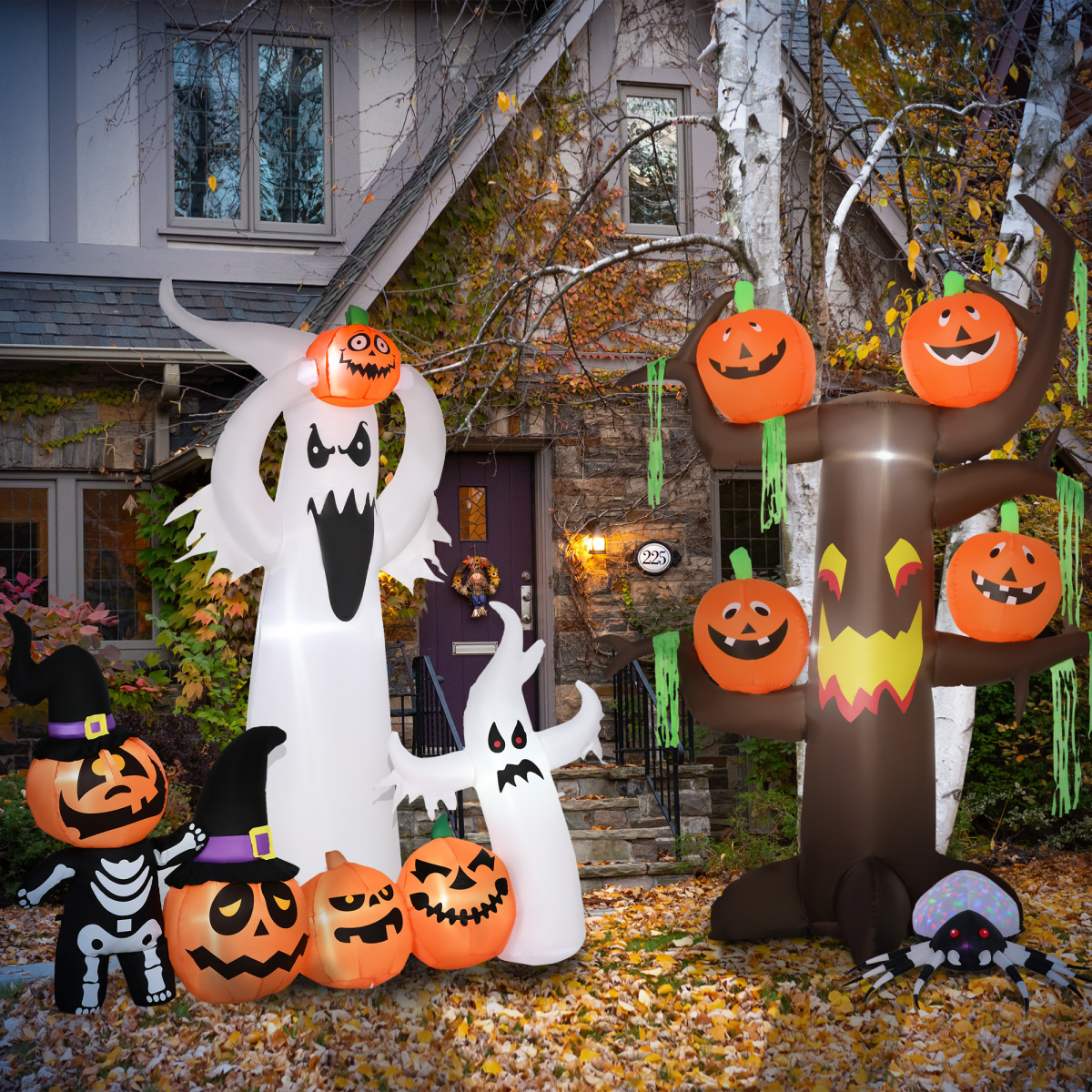 6FT 1.8m LED Halloween Inflatable Deco Floating Ghost & Pumpkin Party Outdoors
