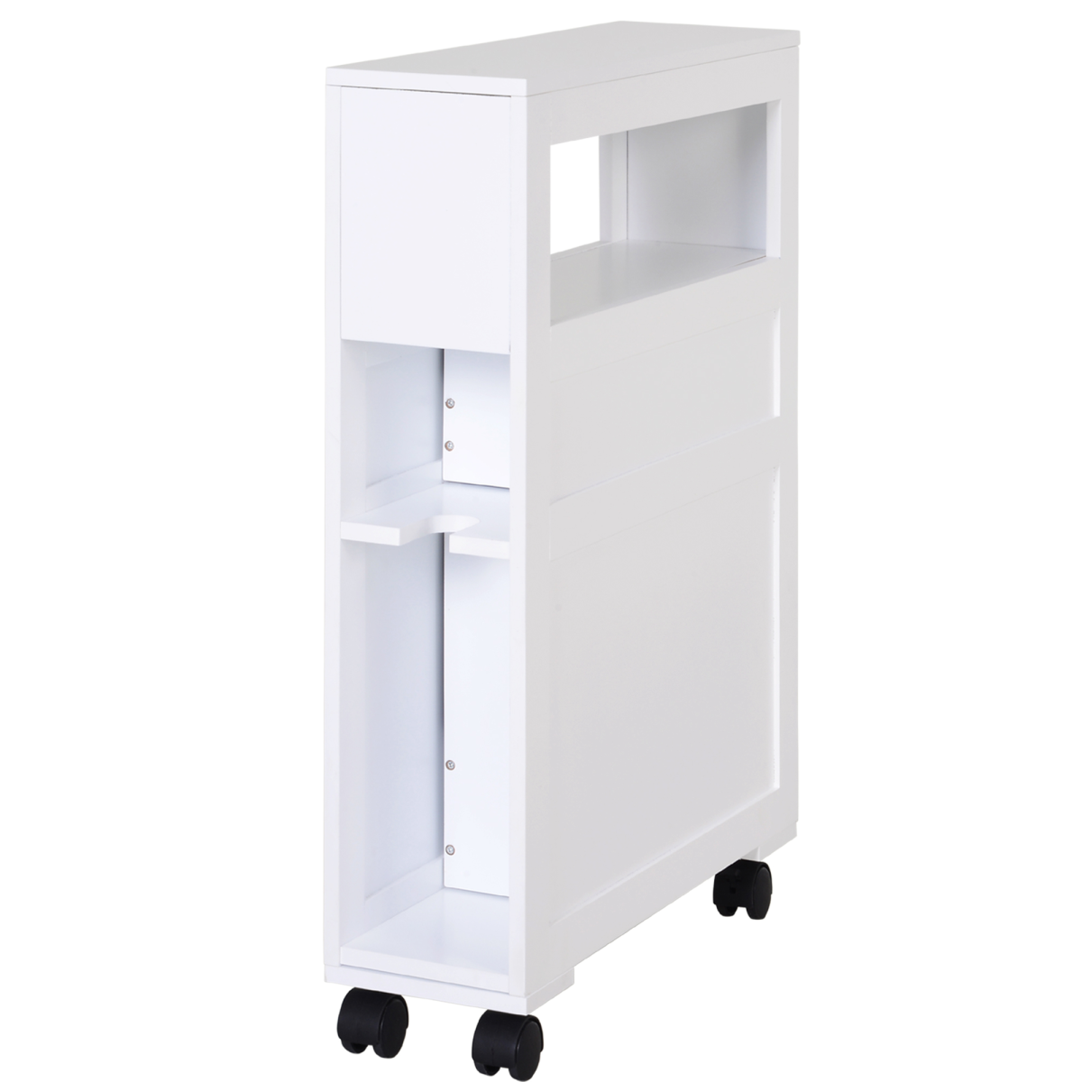 HOMCOM 72x16cm Narrow Bathroom Storage Unit 2 Drawers Open Top 4 Wheels