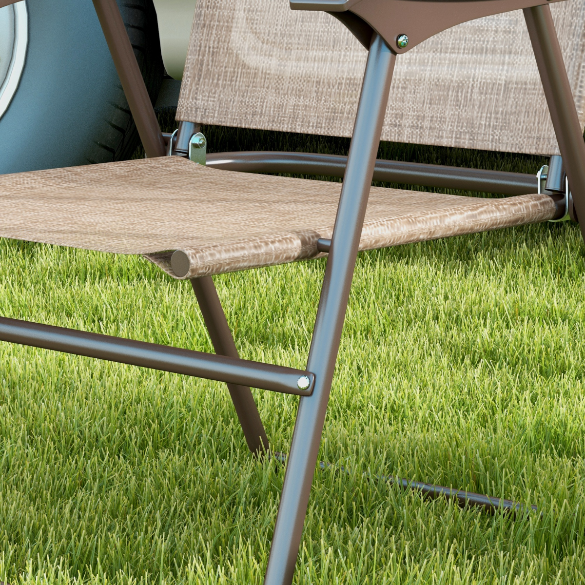 Outsunny Folding Chairs Set, Breathable Mesh Fabric Seat, Mixed Brown