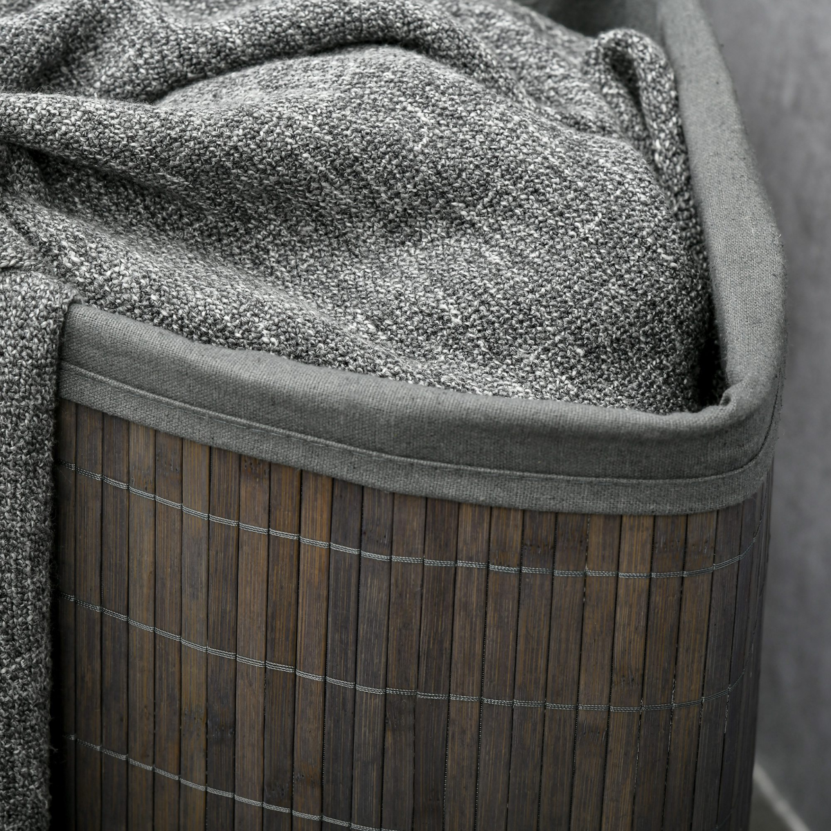 55L Bamboo Corner Laundry Hamper Bamboo Laundry Basket 38x38x57cm Grey HOMCOM