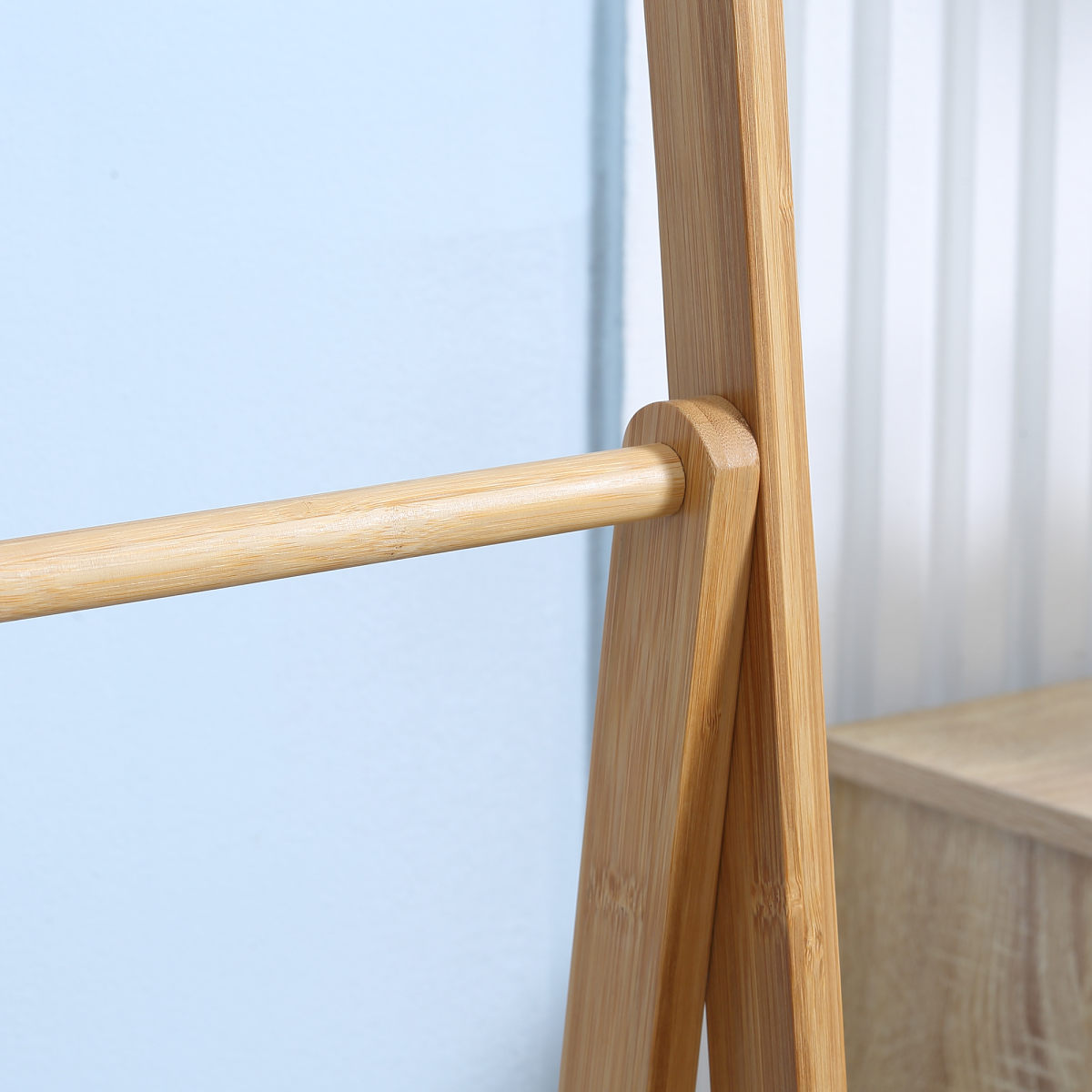 Freestanding Foldable Bamboo Towel Rack with 3 Bars and Shelves for Bathroom