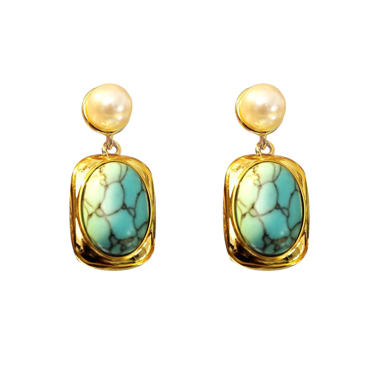 French Vintage Oval Turquoise Pearl Earrings