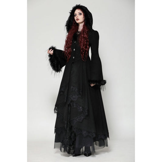 Dark in Love Eira Lace and Faux Fur Trimmed Hooded Coat - Size UK 10 Left Only!