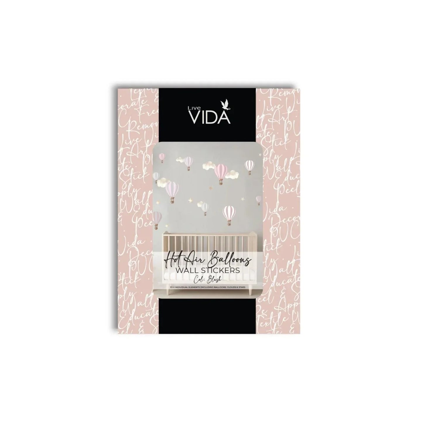 Live Vida Hot Air Balloons Wall Stickers A4 - Pink & Grey