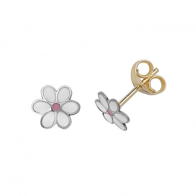 9ct White Gold Enamel Flower Stud Earrings ES376
