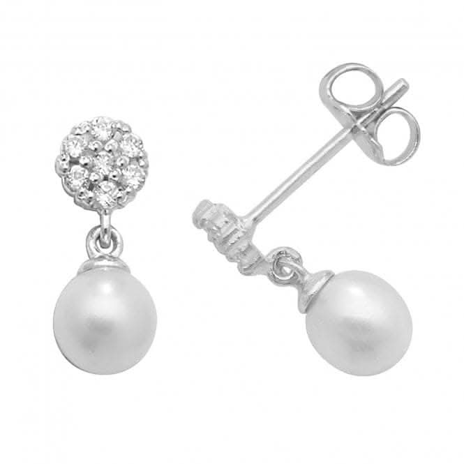 9ct White Gold Pearl Zirconia Drop Earrings ES462W