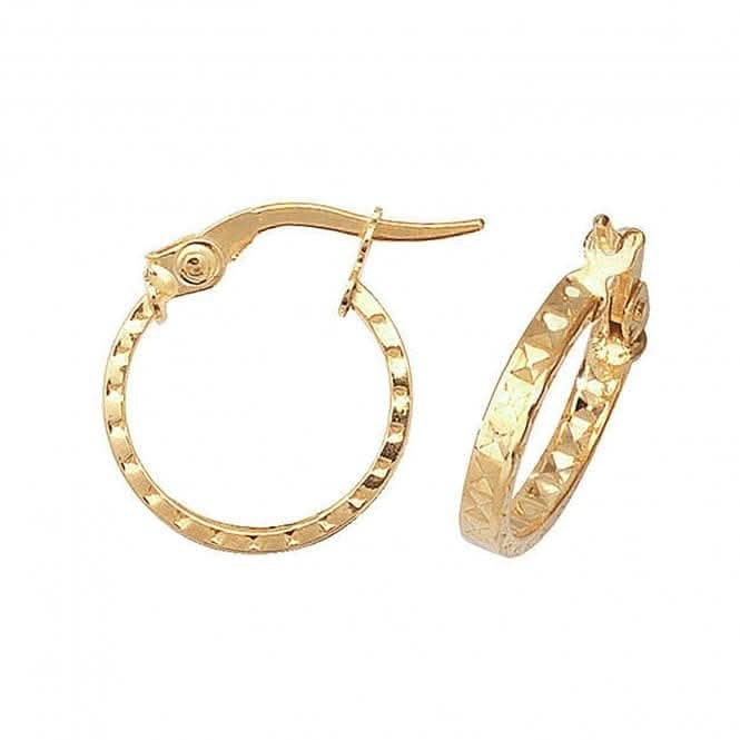 9ct Yellow Gold 10mm Double Cut Hoop Earrings ER651
