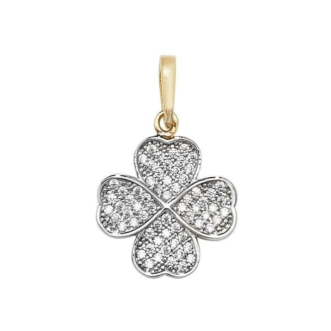 9ct Yellow Gold 4 Leaf Clover Zirconia Pendant PN1044