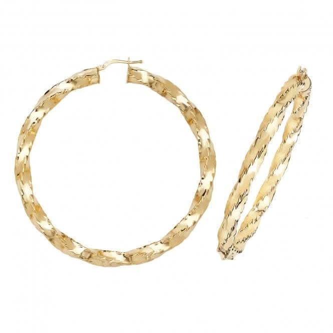 9ct Yellow Gold 60mm Diamond Cut Hoop Earrings ER163