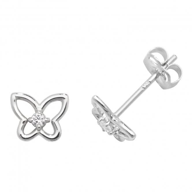 9ct Yellow Gold Butterfly With Single Zirconia Stud Earrings ES445