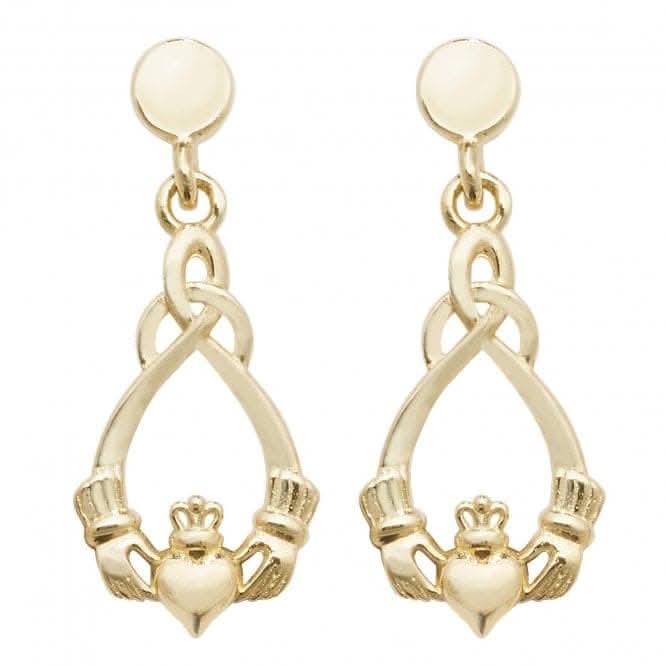 9ct Yellow Gold Claddagh Drop Earrings ES539