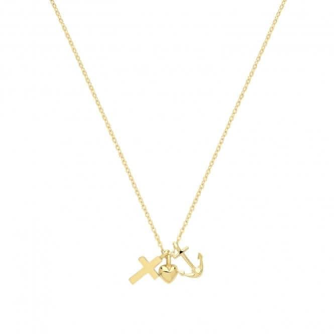 9ct Yellow Gold Cross, Heart, and Anchor Necklet NK389