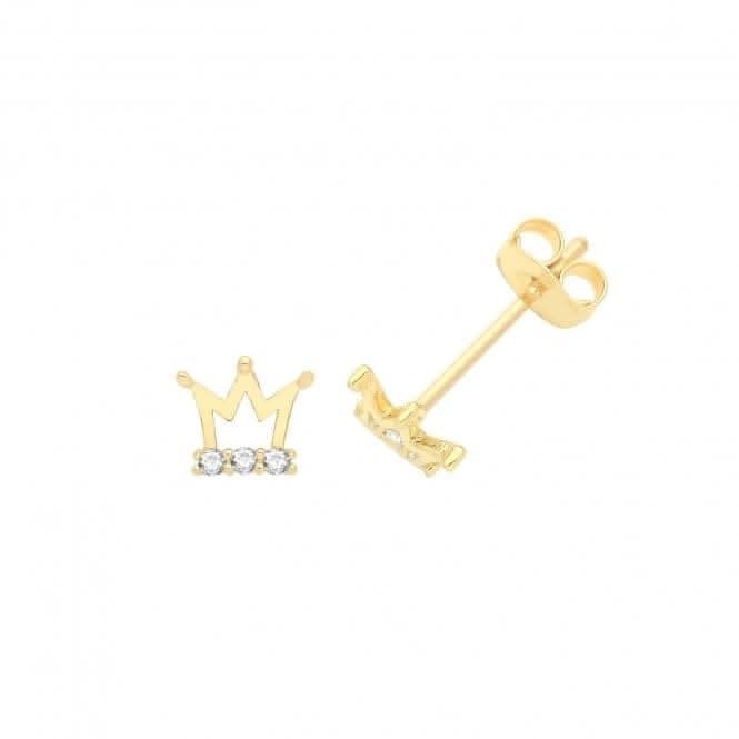 9ct Yellow Gold Regal Crown Stud Earrings ES1693