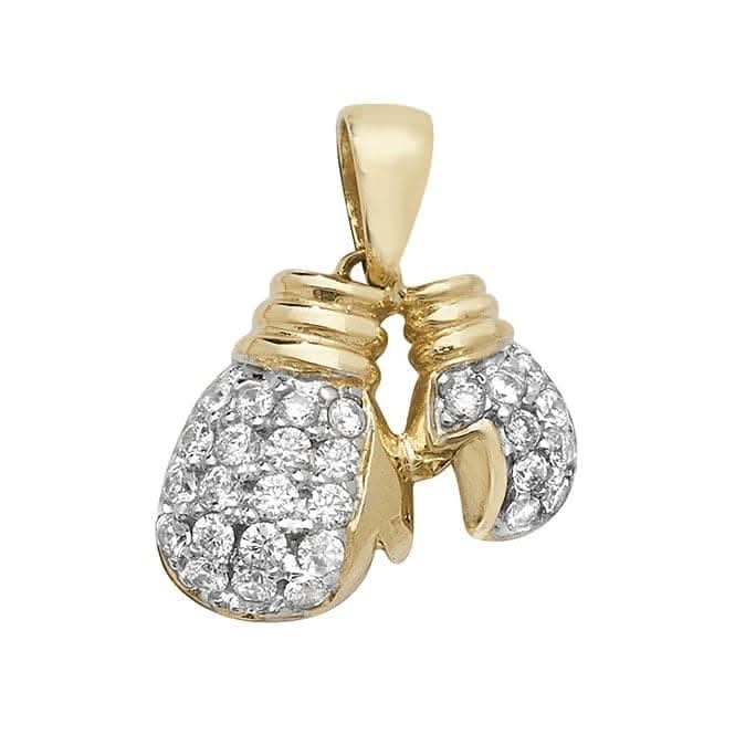 9ct Yellow Gold Dbl Boxing Glove Zirconia Pendant PN1037