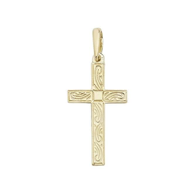 9ct Yellow Gold Engraved Cross Pendant PN121E