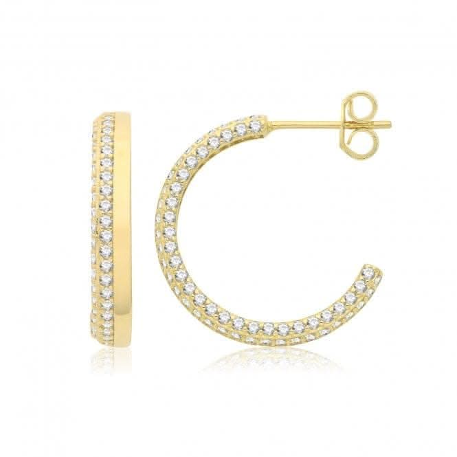 9ct Yellow Gold Half Hoop Earrings with Zirconia Stones ER1198
