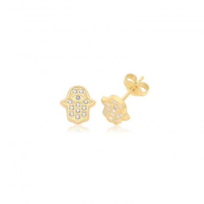 9ct Yellow Gold Hamsa Studs With Stones ES736