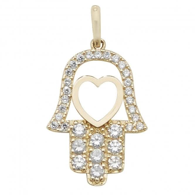 9ct Yellow Gold Hamsa Zirconia Pendant PN1001