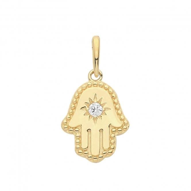 9ct Yellow Gold Hamsa Zirconia Pendant PN1281