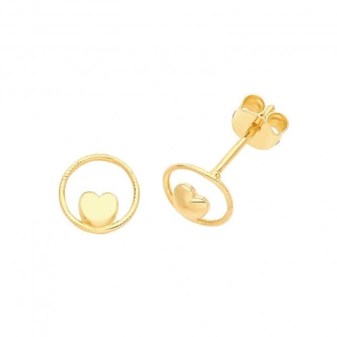 9ct Yellow Gold Heart Within A Circle Studs ES661