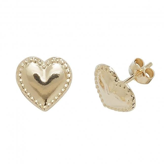 9ct Yellow Gold Lined Heart Stud Earrings ES415