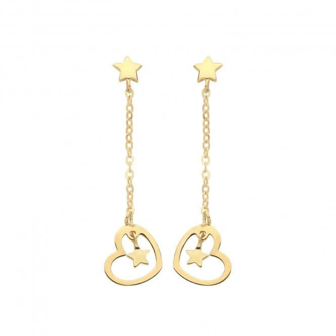 9CT Yellow Gold Heart & Star Drop Earrings ES1645