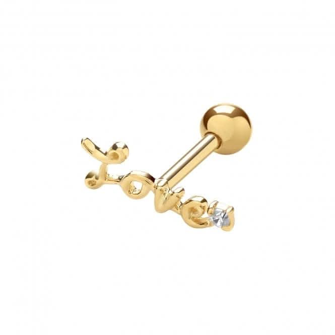 9ct Yellow Gold Love With Single Zirconia Cartilage 6mm Post Stud ES992