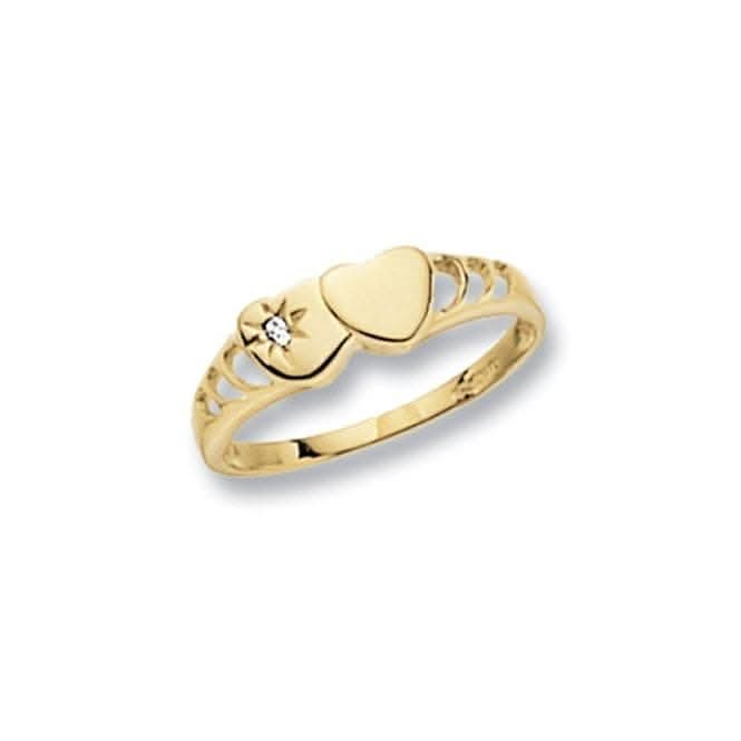 9ct Yellow Gold Maidens Dbl Heart Signet Zirconia Ring RN495
